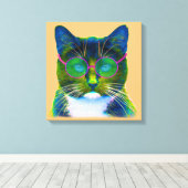 Clever Cat met Glasses Stretched Canvas Print (Insitu (Houten vloer))