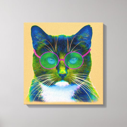 Clever Cat met Glasses Stretched Canvas Print (Voorkant)