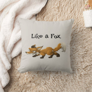Clever Fox Cartoon - "Like a Fox" Ontwerp Kussen