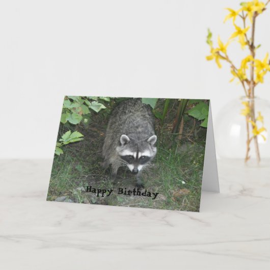 Clever Raccoon Birthday Greeting Kaart (Gele Bloem)