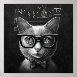 Clever Schrödinger's Cat - Black and White Poster
