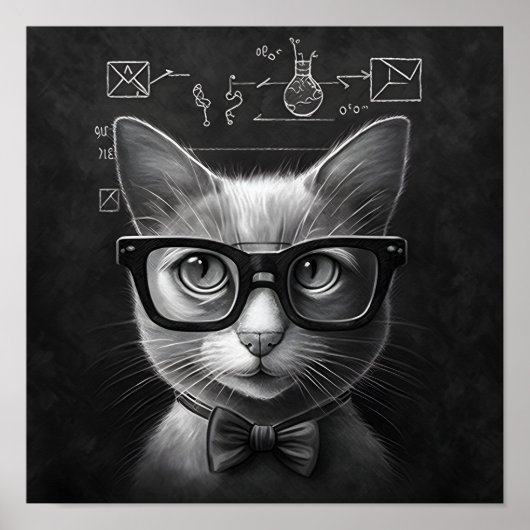 Clever Schrödinger's Cat - Black and White Poster (Voorkant)