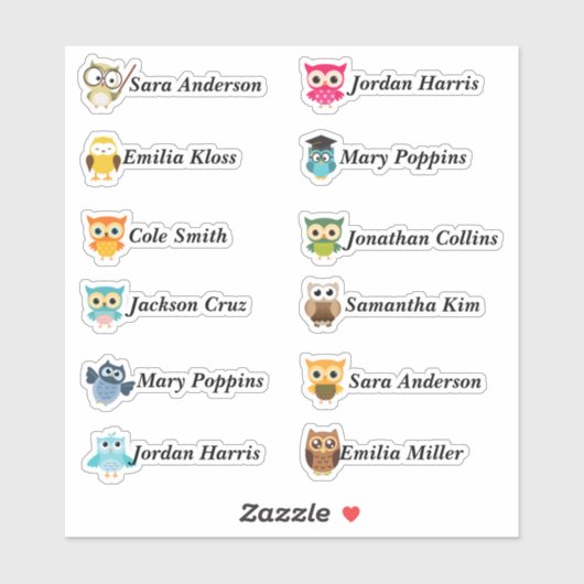 Clever Uilen Custom Meerdere Naam Stickers (Vel)