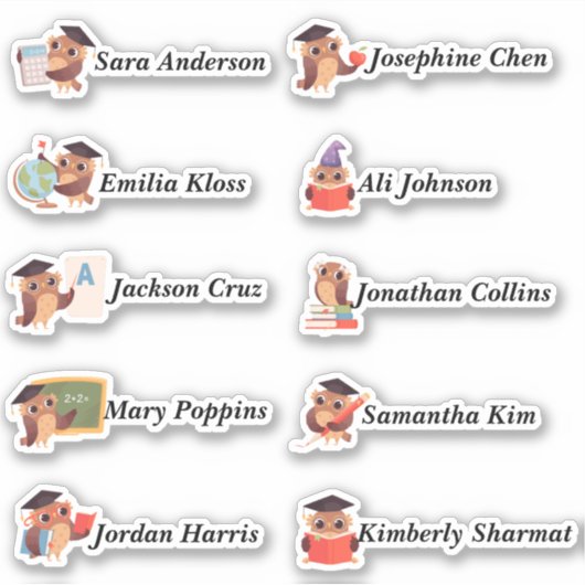 Clever uilen Custom Meerdere Naam Stickers (Voorkant)