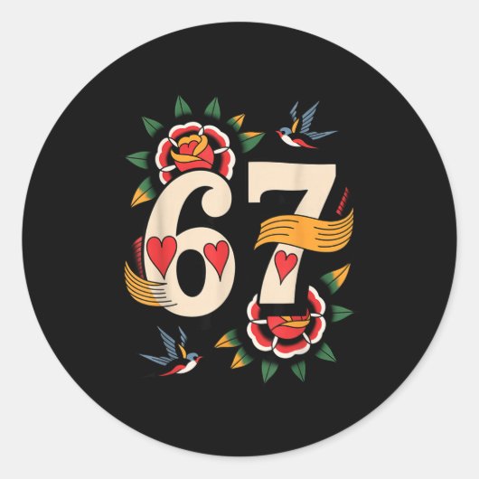 Clic 67 Tattoo Six Seven Valentines Day Ker  Ronde Sticker (Voorkant)