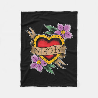 Clic Mom Heart and Flowers Old School Tattoo Art Fleece Deken