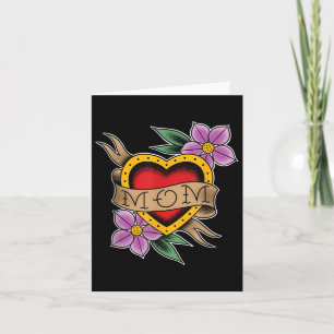 Clic Mom Heart and Flowers Old School Tattoo Art Kaart