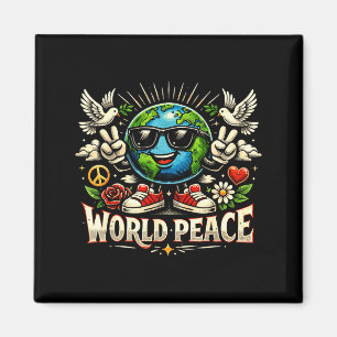 Clic Vintage Wereld Vrede Opbeurende Vriendelijke Magneet
