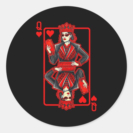 Clic Whimsical Queen Of Hearts Sungles Playing Car Ronde Sticker (Voorkant)
