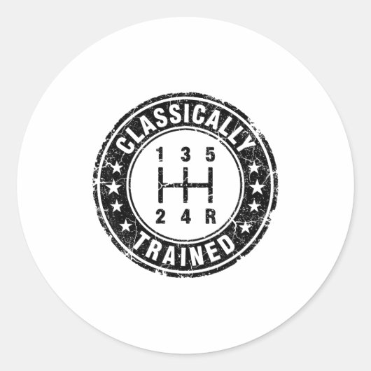 Clically Trained Car Guy Manual Transmission Stick Ronde Sticker (Voorkant)