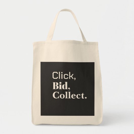 Click, Bid, Collect. Book #ClickBidCollect Tote Bag (Voorkant)