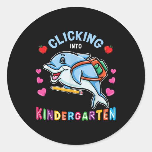Clicking Into Kindergarten Dolphin Back To School Ronde Sticker (Voorkant)