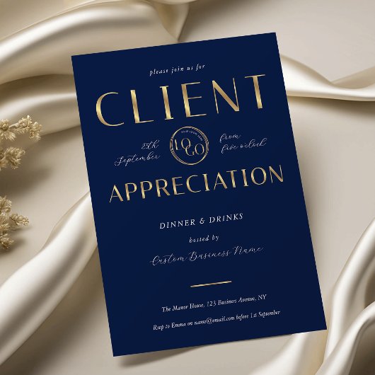 Client Appreciation Day Navy & Gold Logo Company Kaart