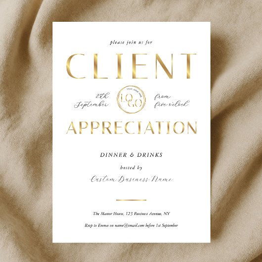 Client Appreciation Day White & Gold Logo Company Kaart