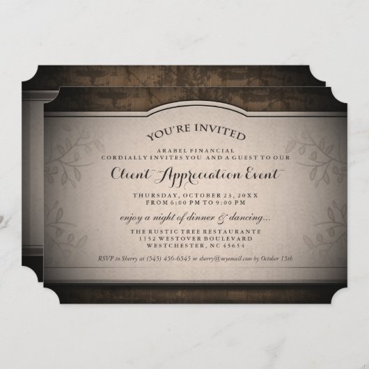 Client Appreciation Event Custom Rustic Invitation Kaart (Voorkant / Achterkant)