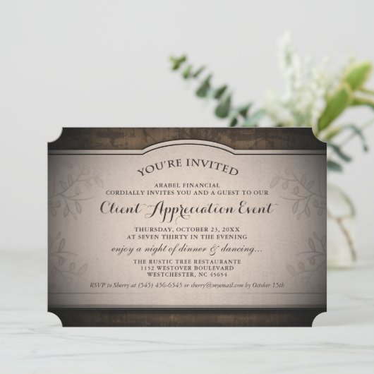 Client Appreciation Event Custom Rustic Invitation Kaart (Staand voorkant)