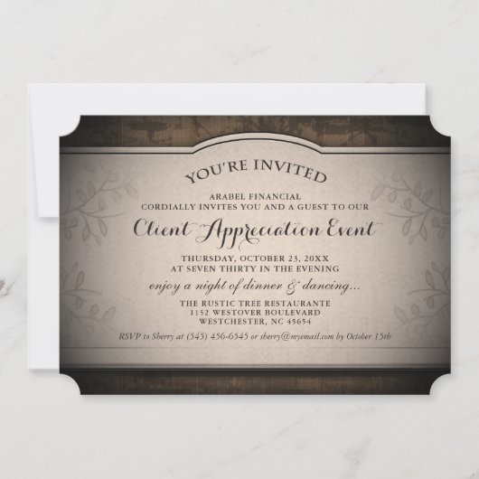 Client Appreciation Event Custom Rustic Invitation Kaart (Voorkant)