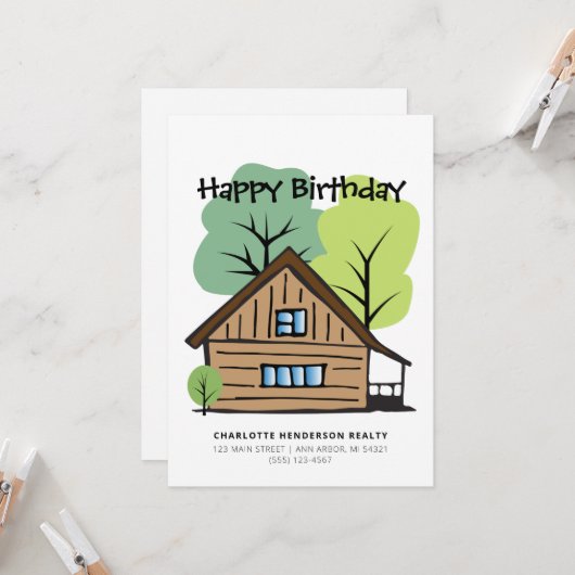 Client Hand-Drawn Happy Birthday Kaart (Voorkant / Achterkant in situ)