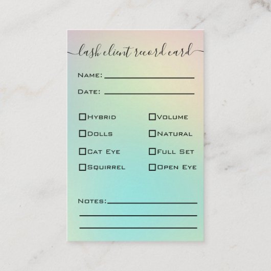 Client Record Glitter Gold Eyelash-extensie Visitekaartje (Achterkant)