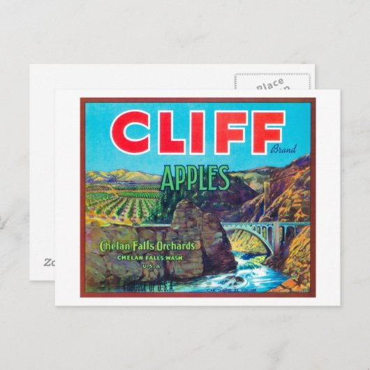 Cliff Apple Label - Chelan Herfsten, WA Briefkaart (Voorkant / Achterkant)