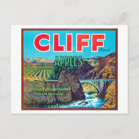 Cliff Apple Label - Chelan Herfsten, WA Briefkaart (Voorkant)