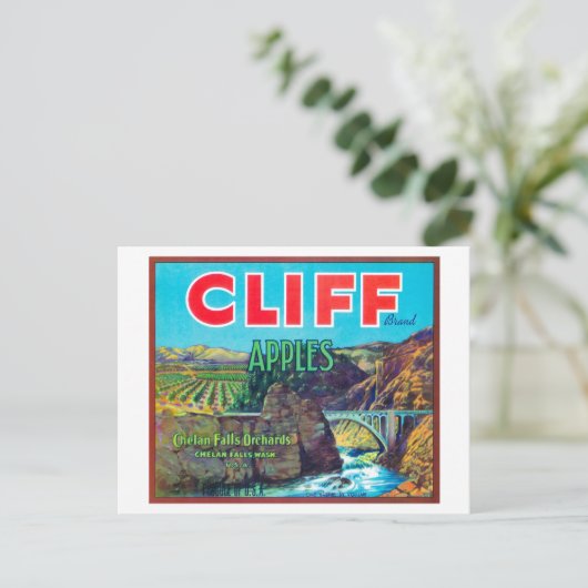 Cliff Apple Label - Chelan Herfsten, WA Briefkaart (Staand voorkant)
