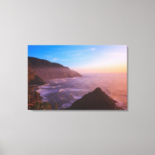 Cliff Coastal Uitzicht in Oregon op Sunset Canvas Afdruk (Voorkant)