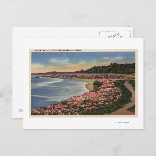 Cliff Drive Uitzicht Ocean, Beach & Flowers Briefkaart (Voorkant / Achterkant)