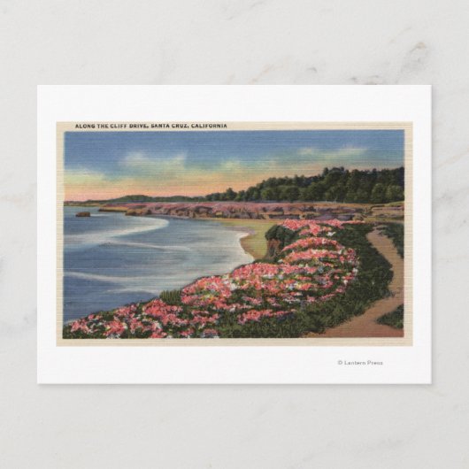 Cliff Drive Uitzicht Ocean, Beach & Flowers Briefkaart (Voorkant)