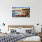 Cliff Drive Uitzicht Ocean, Beach & Flowers Canvas Afdruk (Insitu (Slaapkamer))