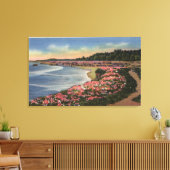 Cliff Drive Uitzicht Ocean, Beach & Flowers Canvas Afdruk (Insitu (Woonkamer))