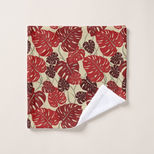 Cliff Hanger Hawaiian Monstera Leaf Coordinate Red Bad Handdoek (Wasdoekje)
