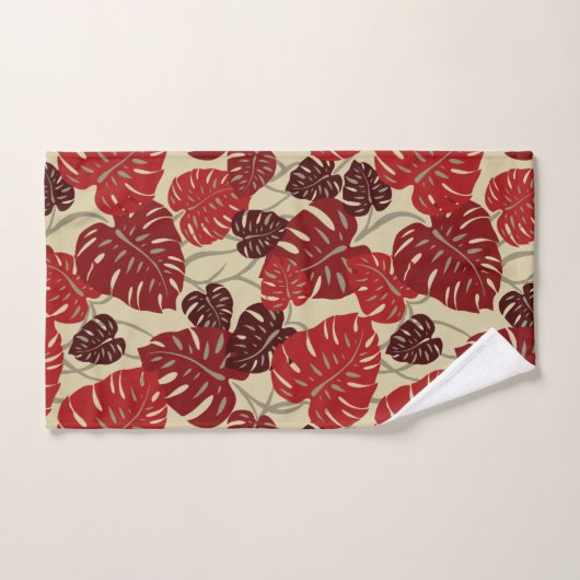 Cliff Hanger Hawaiian Monstera Leaf Coordinate Red Bad Handdoek (Handdoek)