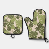 Cliff Hanger Hawaiian Monstera Leaf Green Ovenwant & Pannenlap Set (Voorkant)