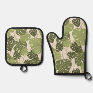 Cliff Hanger Hawaiian Monstera Leaf Green Ovenwant & Pannenlap Set