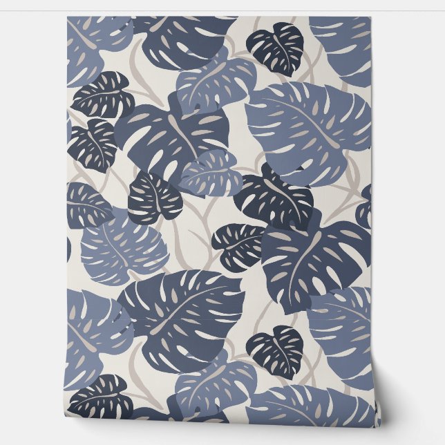 Cliff Hanger Hawaiian Monstera Leaf - Indigo Behang (Afrollen)