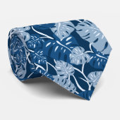 Cliff Hanger Hawaiian Monstera Leaf Indigo Blue Stropdas (Opgerold)