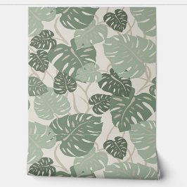 Cliff Hanger Hawaiian Monstera Leaf - Smoke Green Behang