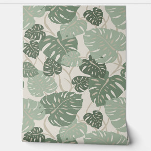 Cliff Hanger Hawaiian Monstera Leaf - Smoke Green Behang