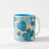 Cliff Hanger Hawaiian Monstera Leaf Tweekleurige Koffiemok (Voorkant rechts)