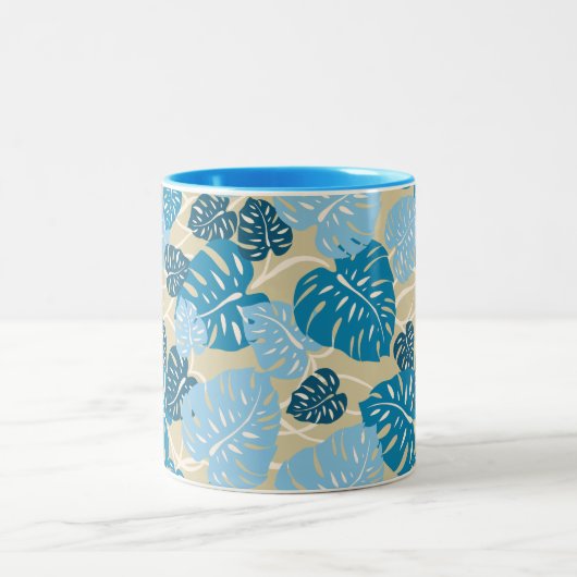 Cliff Hanger Hawaiian Monstera Leaf Tweekleurige Koffiemok (Center)