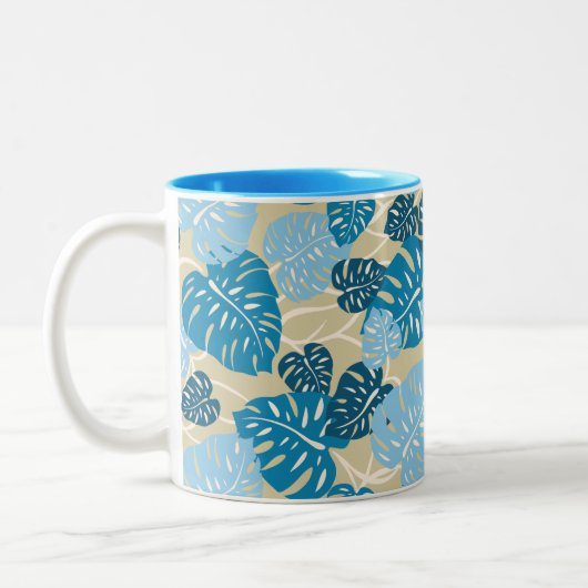 Cliff Hanger Hawaiian Monstera Leaf Tweekleurige Koffiemok (Links)