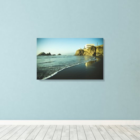 Cliff House, strand. Canvas Afdruk (Insitu (Houten vloer))