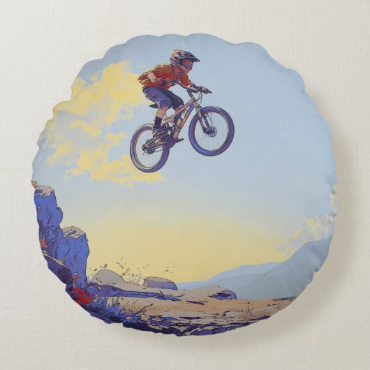 Cliff Jumping BMXer- BMX Rider Design Rond Kussen (Voorkant)