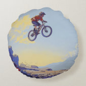 Cliff Jumping BMXer- BMX Rider Design Rond Kussen (Achterkant)