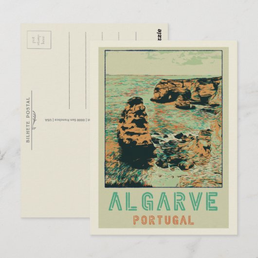 Cliff kustillustratie Algarve Portugal Briefkaart (Voorkant / Achterkant)
