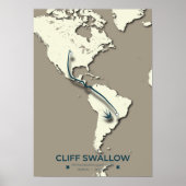 Cliff Swallow Migration Map – Minimalistische Vint Poster (Voorkant)