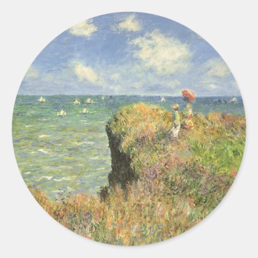 Cliff Walk in Pourville door Claude Monet Ronde Sticker (Voorkant)