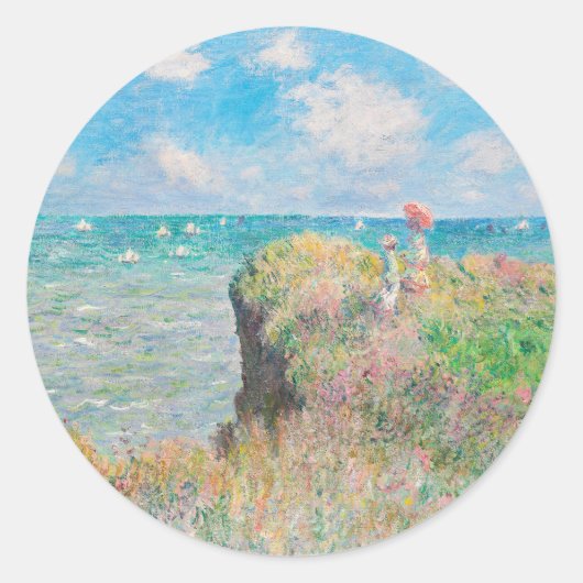 Cliff Walk in Pourville door Claude Monet Ronde Sticker (Voorkant)