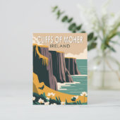 Cliffs of Moher Ireland Floral Travel Art  Briefkaart (Staand voorkant)
